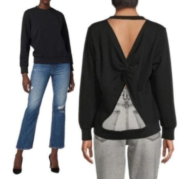 HUDSON JEANS Knotted Cutout Back Sweatshirt, Black NWT - Picture 1 of 8